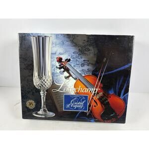 Longchamp 24% Lead Cristal d'Arques France Champagne Flute 4 1/4 oz Glasses Box